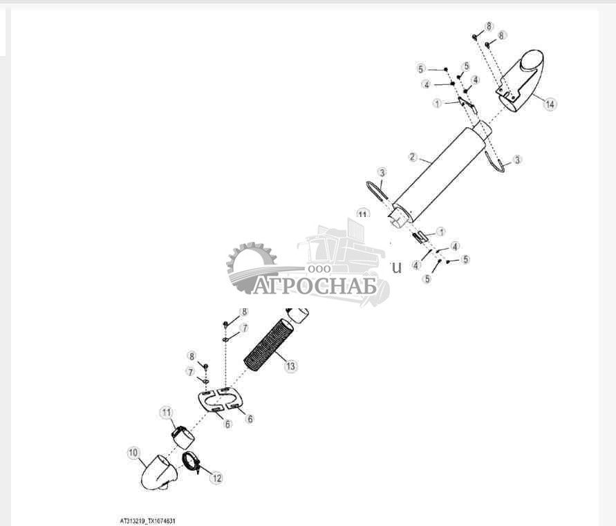 Установка глушителя (прямой привод Tier III) 